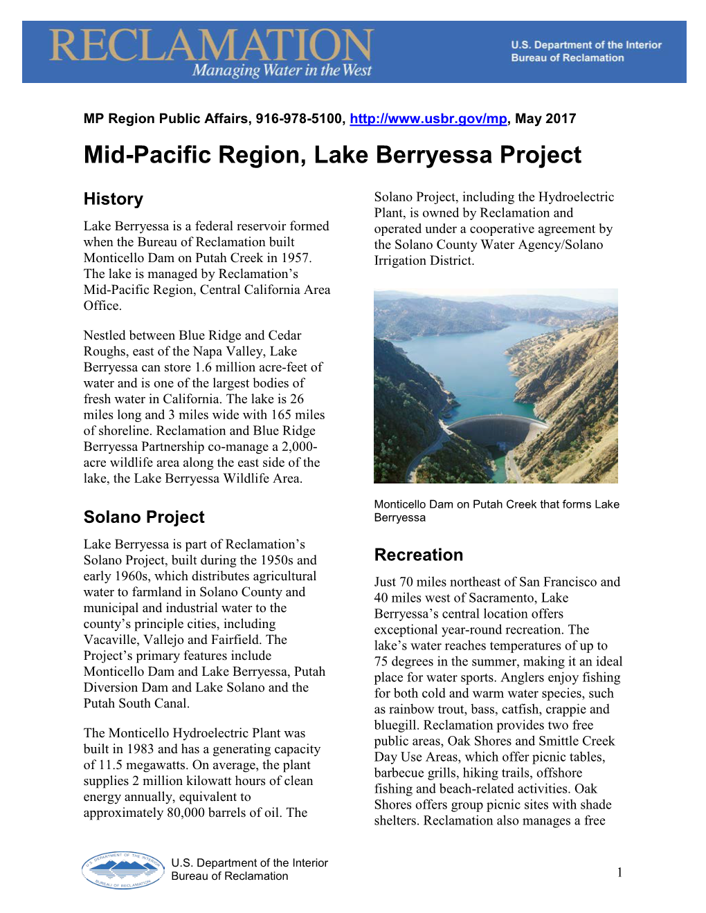 Lake Berryessa Project