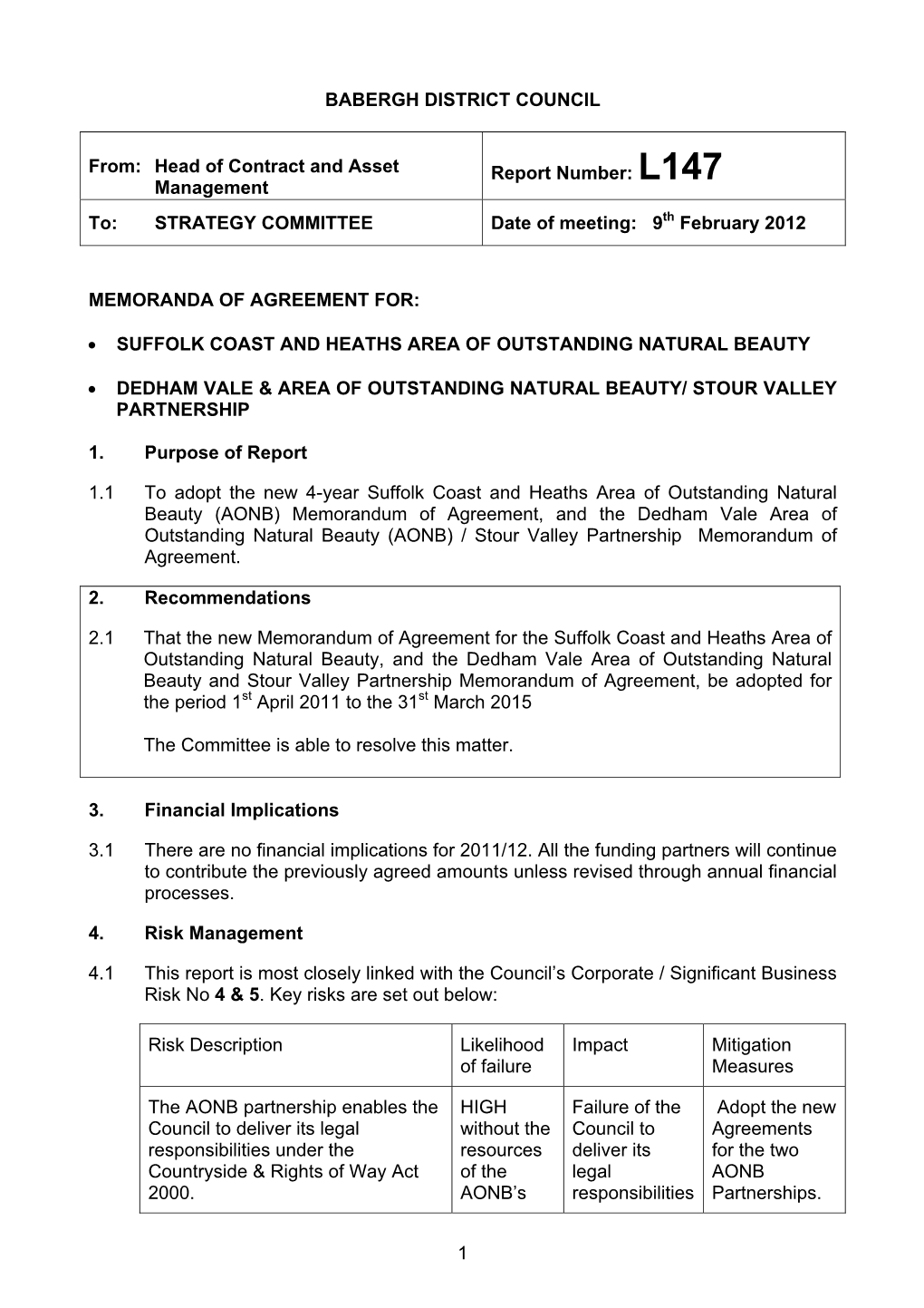 1 BABERGH DISTRICT COUNCIL From: Head of Contract and Asset