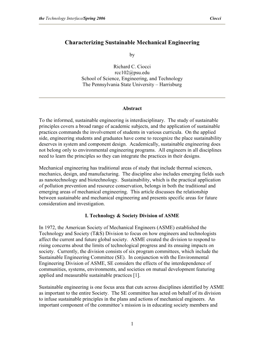 Characterizing Sustainable Mechanical Engineering