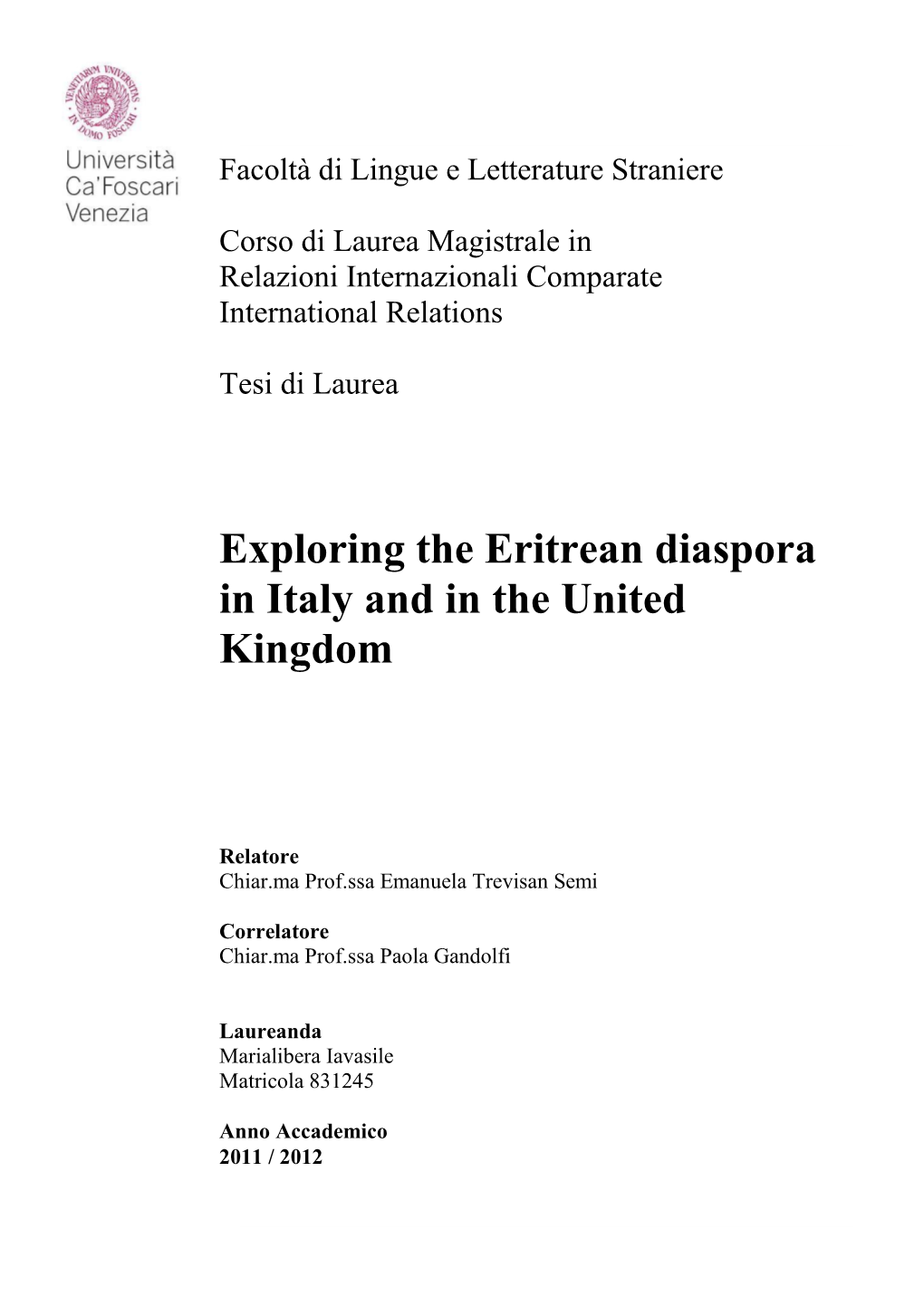 Exploring the Eritrean Diaspora in Italy and the United Kingdom