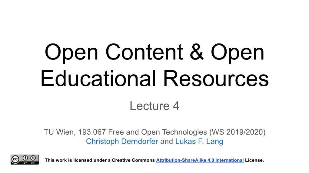 Open Content & Open Educational Resources