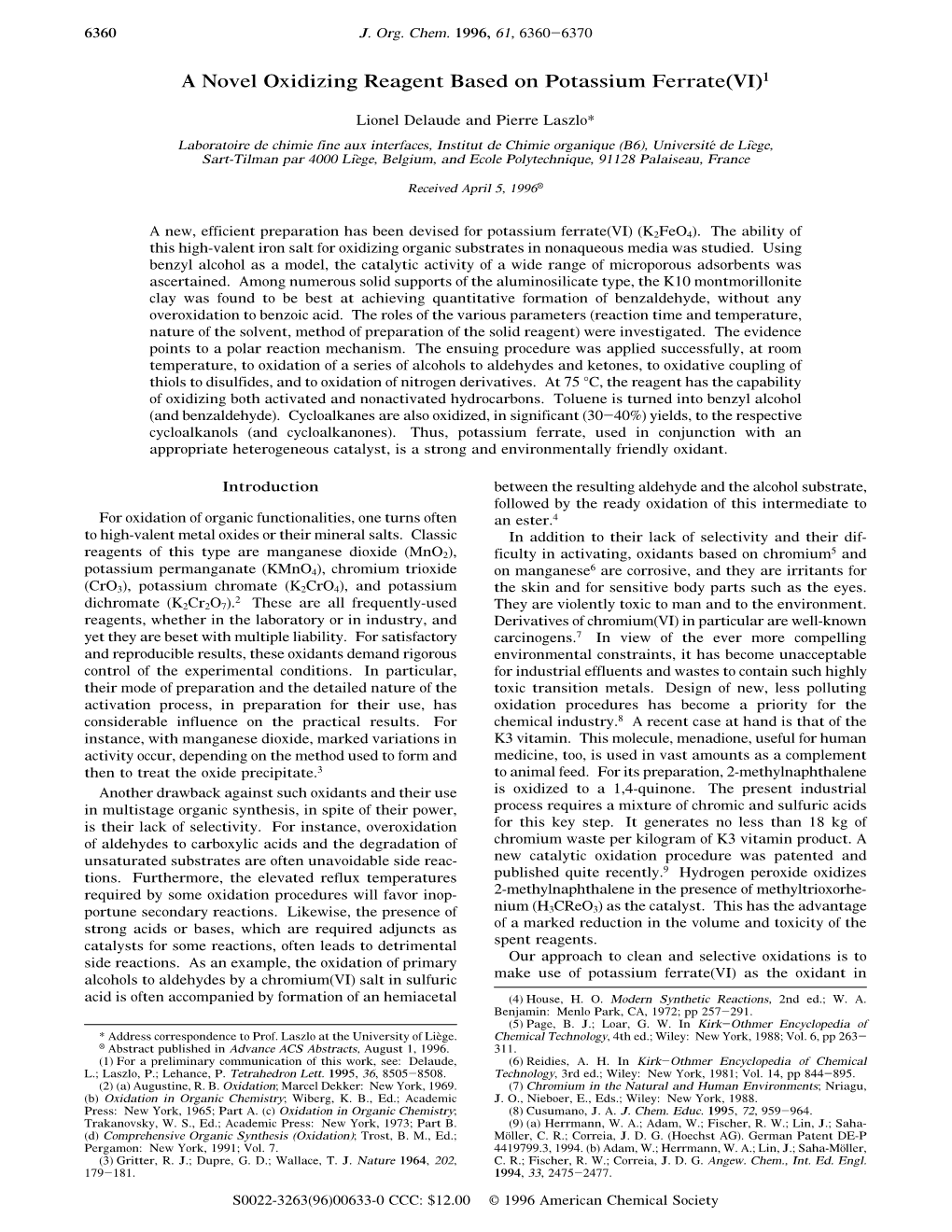 A Novel Oxidizing Reagent Based on Potassium Ferrate(VI)1