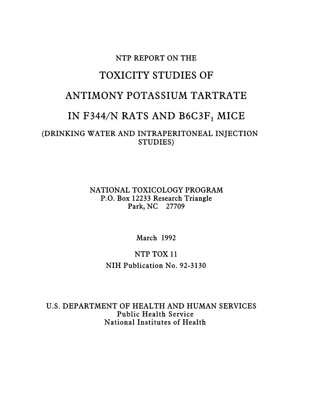 Antimony Potassium Tartrate, NTP TOX 11