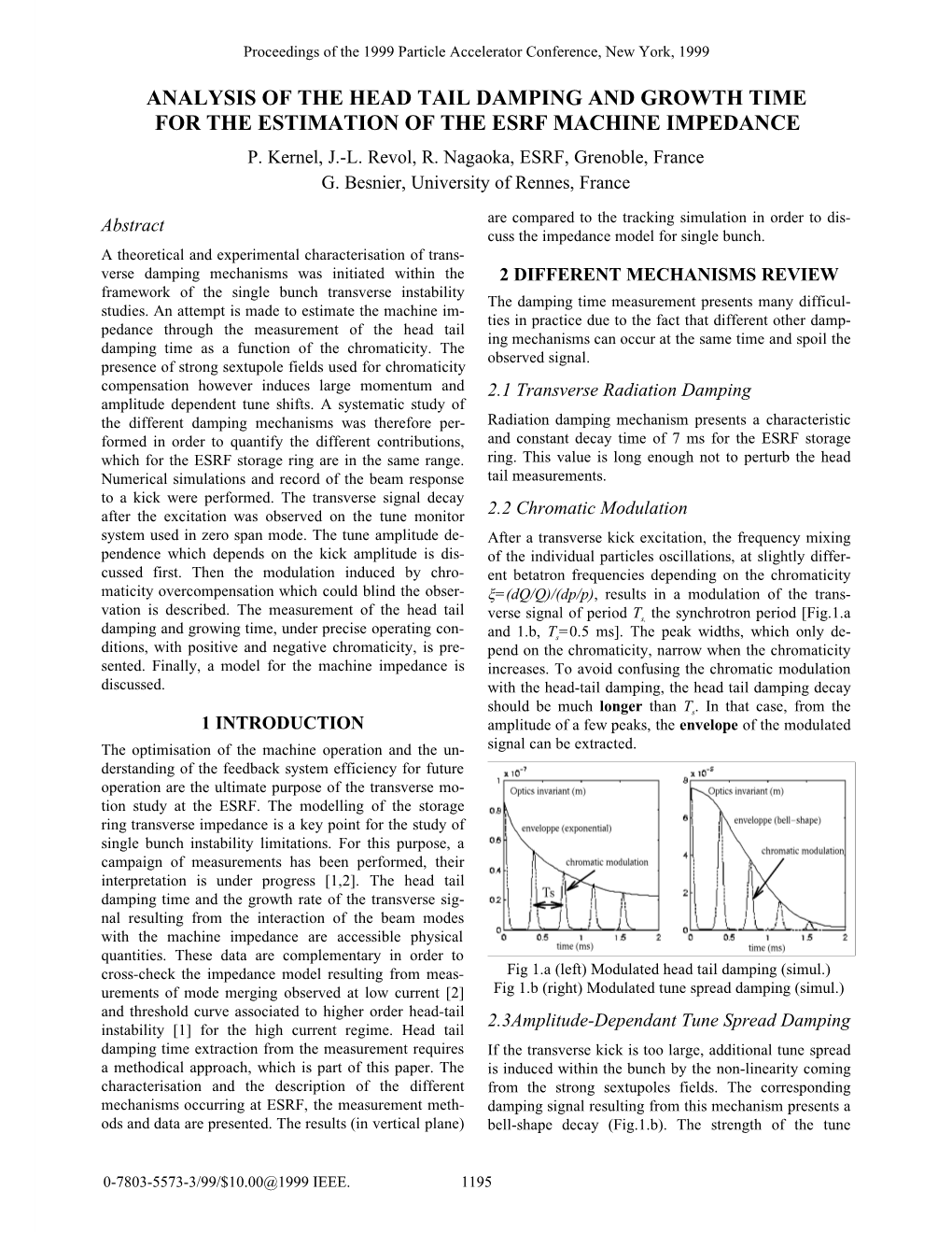 Analysis of the Head Tail Damping and Growth Time for the Estimation of the Esrf Machine Impedance P