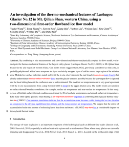 An Investigation of the Thermo-Mechanical Features of Laohugou Glacier No.12 in Mt