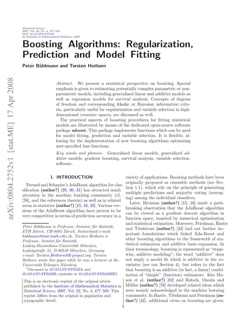 Boosting Algorithms: Regularization, Prediction and Model Fitting