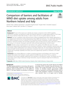 Comparison of Barriers and Facilitators of MIND Diet Uptake Among Adults from Northern Ireland and Italy Deirdre Timlin1, Barbara Giannantoni2, Jacqueline M
