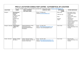 Pro-Lc Lactation Consultant Listing
