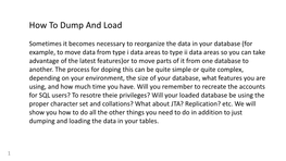 How to Dump and Load