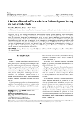 A Review of Behavioral Tests to Evaluate Different Types of Anxiety and Anti-Anxiety Effects