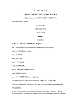 SECOND SECTION CASE of COËME and OTHERS V. BELGIUM