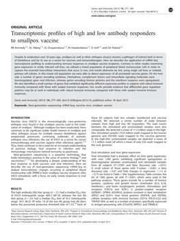 Transcriptomic Profiles of High and Low Antibody Responders to Smallpox