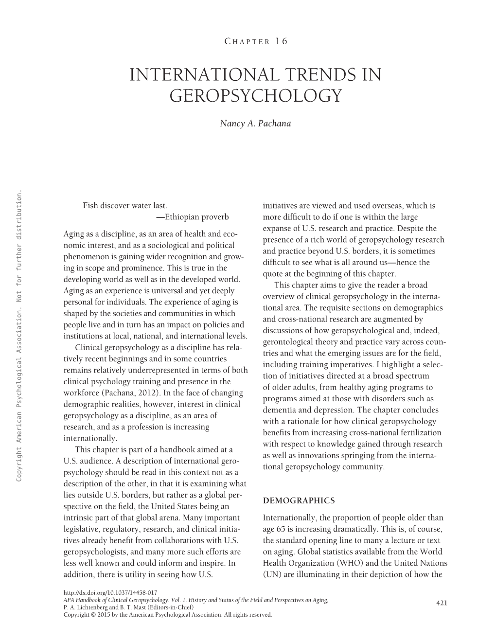 APA Handbook of Clinical Geropsychology, Vol. 1: History And