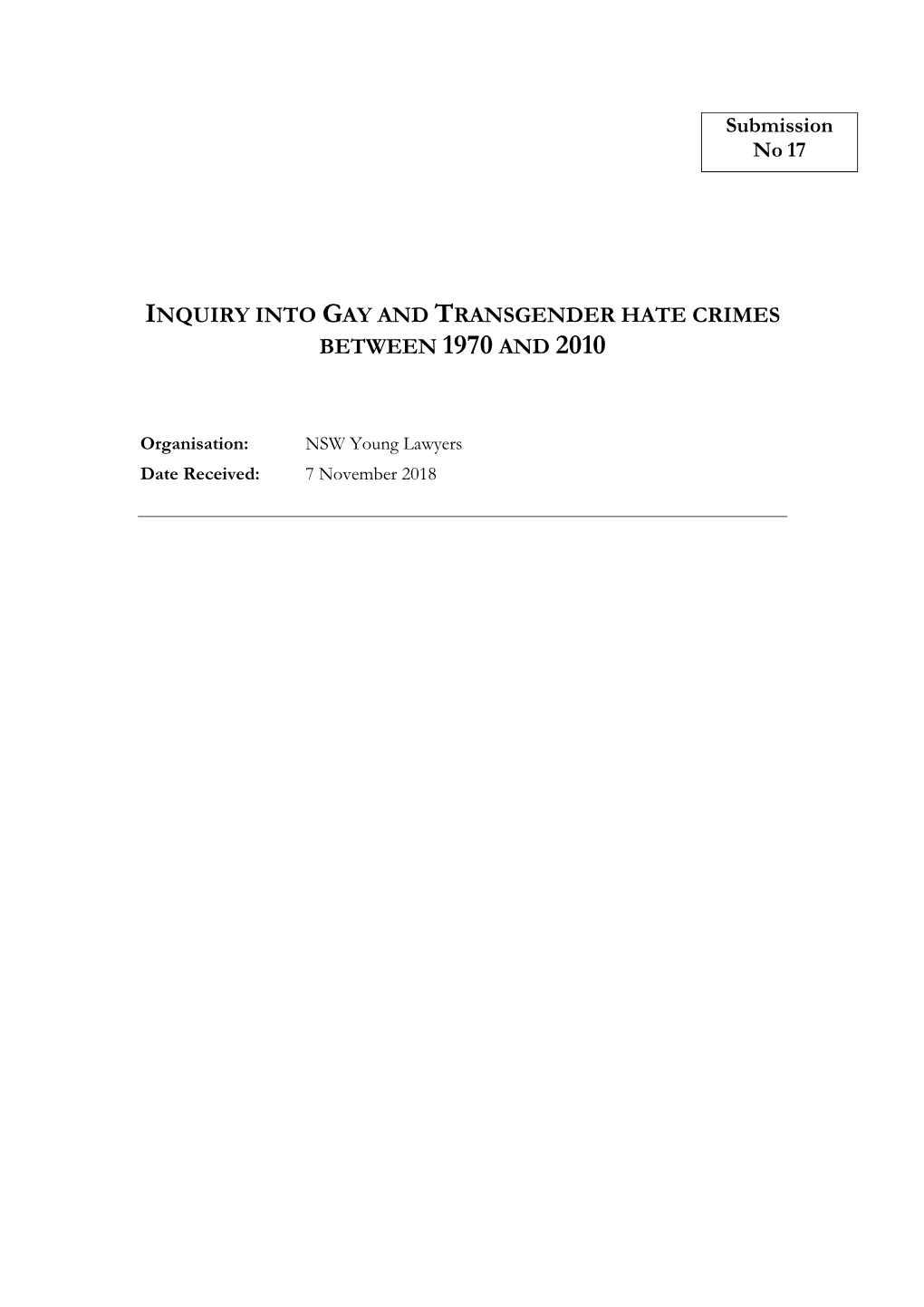 Inquiry Into Gay and Transgender Hate Crimes Between 1970 and 2010