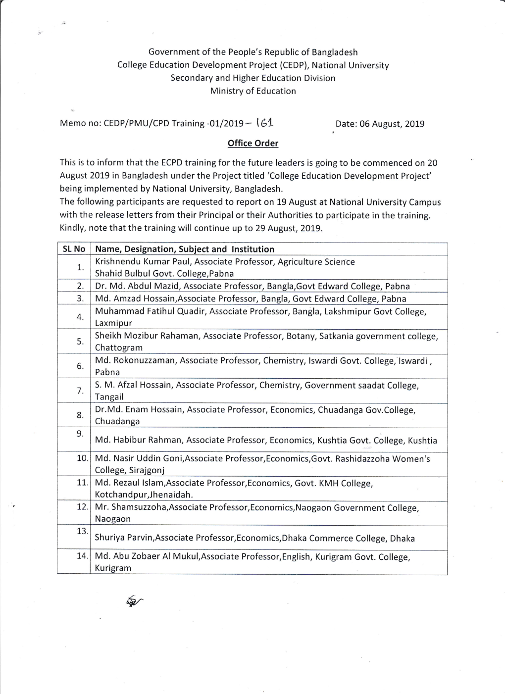 College Education Development Project (CEDP), National University Secondary and Higher Education Division Ministry of Education