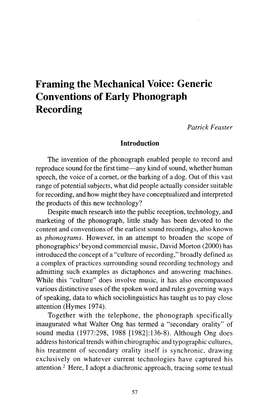 Generic Conventions of Early Phonograph Recording