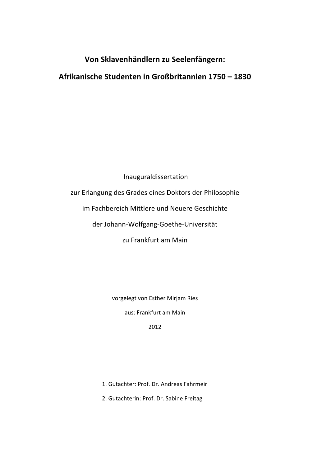 Afrikanische Studenten in Großbritannien 1750 – 1830