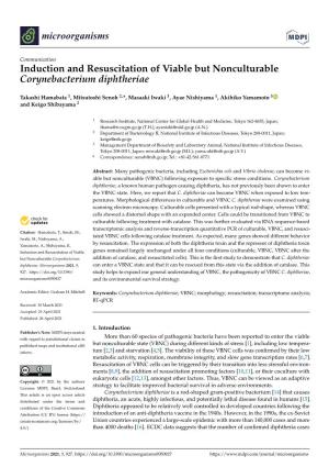 Induction and Resuscitation of Viable but Nonculturable Corynebacterium Diphtheriae