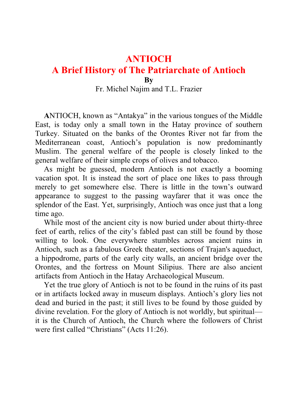 ANTIOCH a Brief History of the Patriarchate of Antioch by Fr