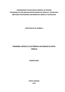 Theremin: Música E Eletrônica No Ensino Da Arte- Ciência