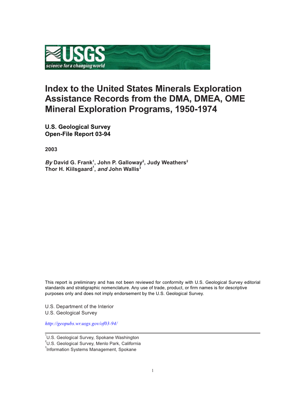 DMEA, OME Mineral Exploration Programs, 1950-1974