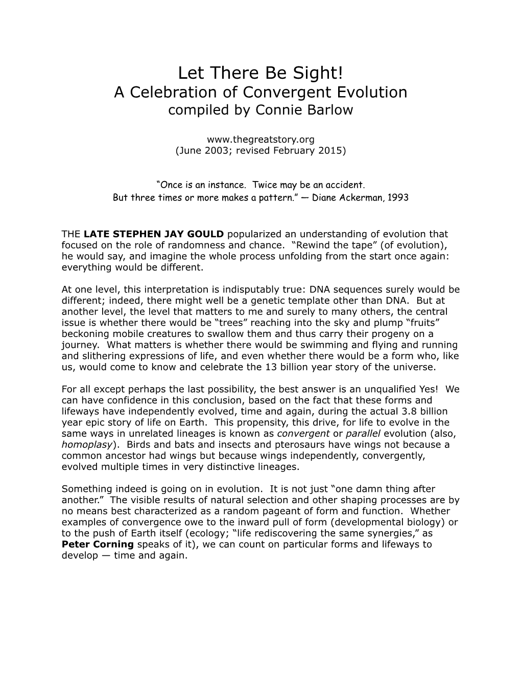 Convergent Evolution Compiled by Connie Barlow
