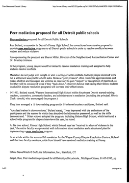 Peer Mediation Proposed for All Detroit Public Schools