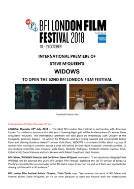 Widows to Open the 62Nd Bfi London Film Festival