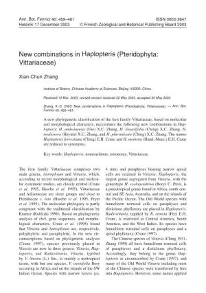 New Combinations in Haplopteris (Pteridophyta: Vittariaceae)