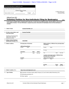 Voluntary Petition for Non-Individuals Filing for Bankruptcy 04/20 If More Space Is Needed, Attach a Separate Sheet to This Form