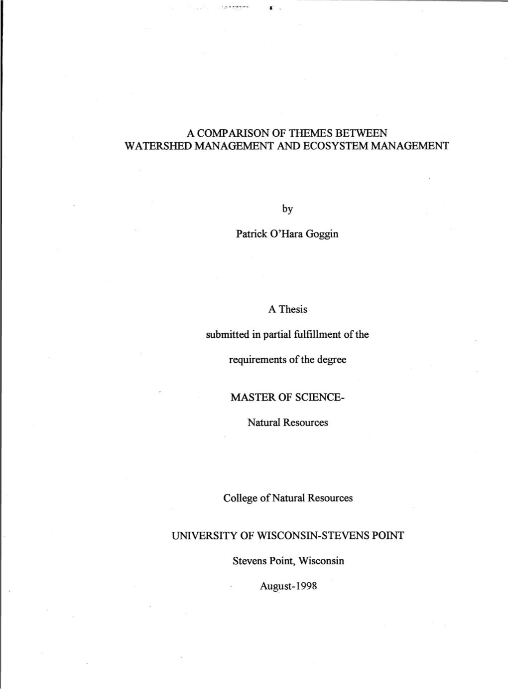 A Comparison of Themes Between Watershed Management and Ecosystem Management