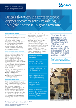 Orica's Flotation Reagents Increase Copper Recovery Rates, Resulting in a $2M Increase in Gross Revenue