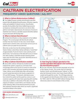 CALTRAIN ELECTRIFICATION FREQUENTLY ASKED QUESTIONS | July 2017