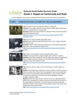Grade 1: Impact on Community and State
