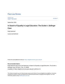 In Search of Equality in Legal Education: the Grutter V. Bollinger Case