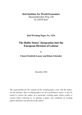 The Baltic States' Integration Into the European Division of Labour