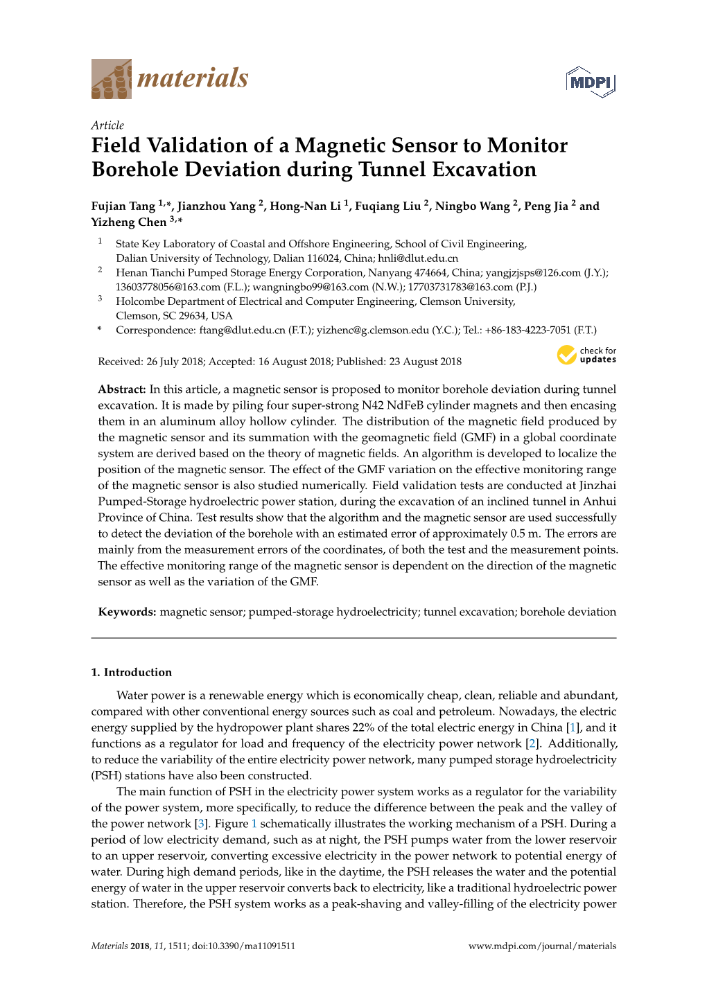 Field Validation of a Magnetic Sensor to Monitor Borehole Deviation During Tunnel Excavation