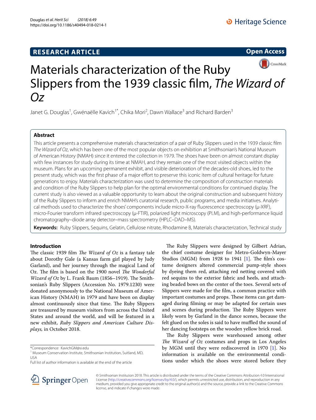 Materials Characterization of the Ruby Slippers from the 1939 Classic Film, the Wizard of Oz