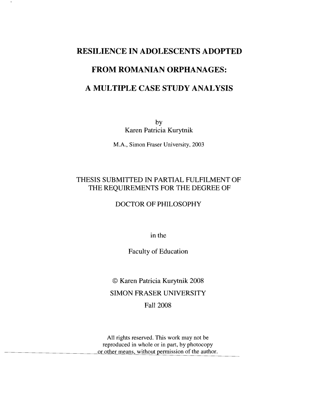 Resilience in Adolescents Adopted from Romanian Orphanages: a Multiple Case Study Analysis