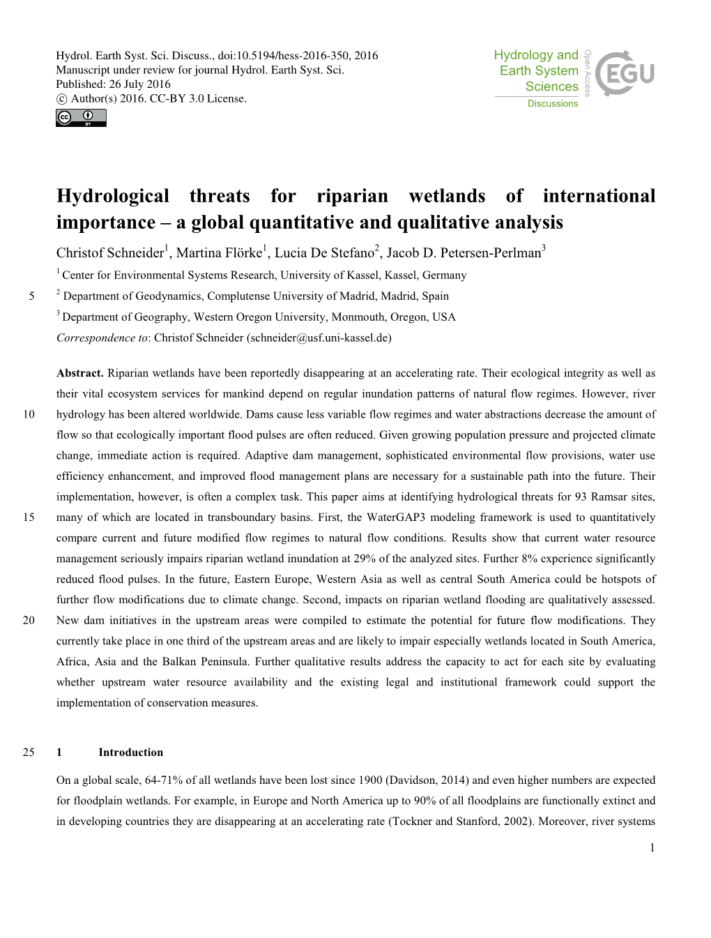 Hydrological Threats for Riparian Wetlands of International Importance