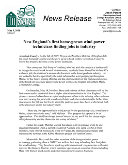 News Release 33 Edgemont Drive Presque Isle, ME 04769