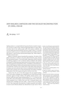 Anti-Malaria Campaigns and the Socialist Reconstruction of China, 1950–80