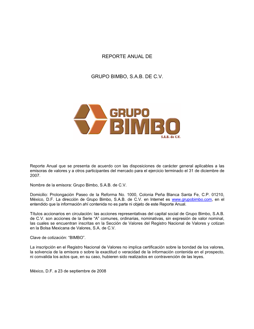 Reporte Anual De Grupo Bimbo, S.A.B. De C.V - DocsLib