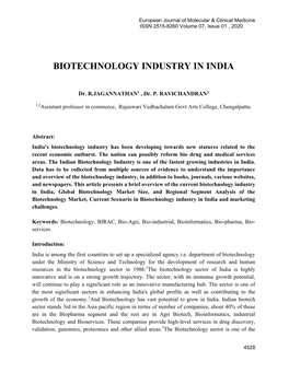 Biotechnology Industry in India