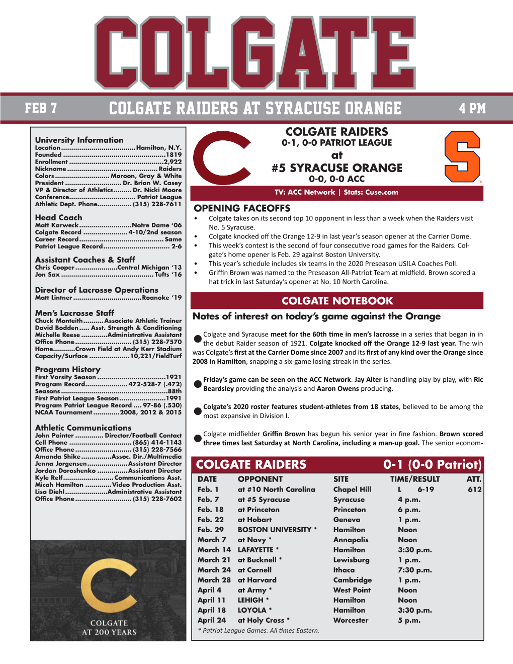 Colgate Raiders at SYRACUSE ORANGE 4 Pm