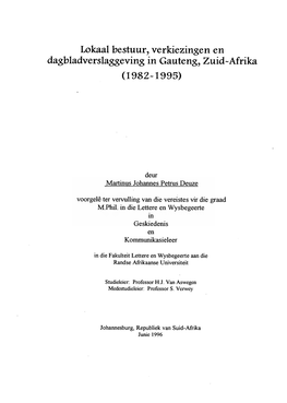 Lokaal Bestuur, Verkiezingen En Dagbladverslaggeving in Gauteng, Zuid-Afrika (1982-1995)