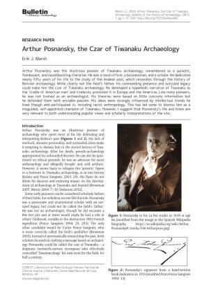 Arthur Posnansky, the Czar of Tiwanaku Archaeology Erik J