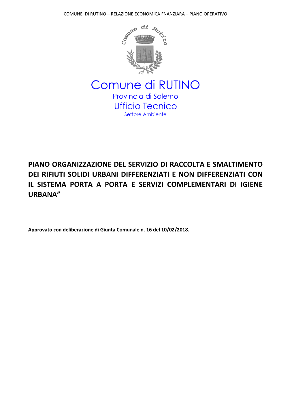 Comune Di Rutino – Relazione Economica Fnanziara – Piano Operativo