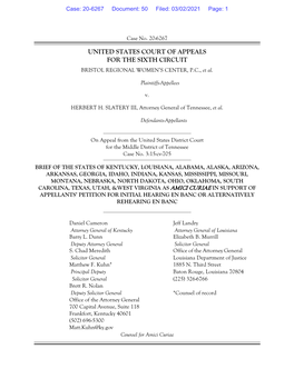 UNITED STATES COURT of APPEALS for the SIXTH CIRCUIT BRISTOL REGIONAL WOMEN’S CENTER, P.C., Et Al