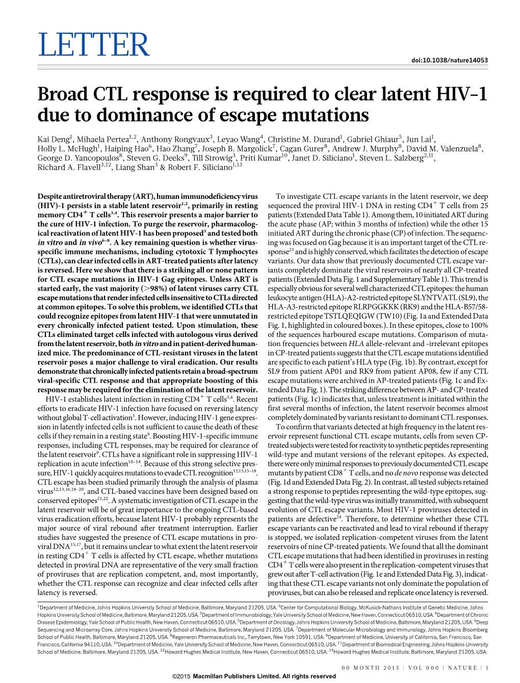 Broad CTL Response Is Required to Clear Latent HIV-1 Due to Dominance of Escape Mutations